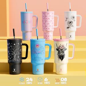 【Limited Edition】 Meoky Five Layer Stainless Steel Leak Proof Portable Vacuum Insulated Bottle, Non Slip Base, Cold And Heat Insulation, Silent, Reusable Straw And Handle, Suitable For Car Cup Holders, Office, Travel Essentials