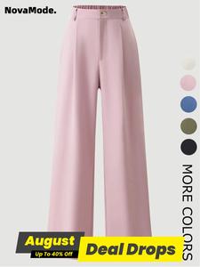 Women's Solid Color Button Fly Pants, Comfy Casual High Waisted Trousers for Daily Wear, Ladies Bottoms for All Seasons, Baggy Pants, Casual Elastic Waisted Pants