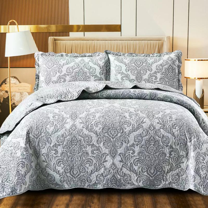 3 Piece Quilted Patchwork Bedspread Throw Single Double King Size Bedding Set 1