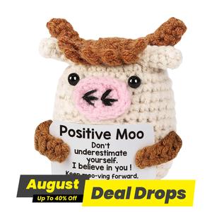 Positive Crochet Cow, Cute Cow Design Crochet Animal, Handmade Knitted Positive Cow Soft Stuffed Animal, Emotional Support Positive Knitting Animals, Plushies, Stuffed Animal Realistic Toys for Boys Toys for Girls Fun Kids Toys, Toddler Toys