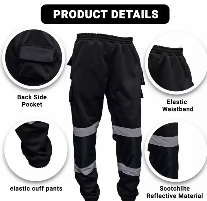 SMK Direct Top Quality HI VIS HIGH VISIBILITY WORKWEAR Trousers/joggers/bottoms/pants/cuffed/safteywear/pockets/tape Menswear Apparel Black Cargo Fabric Fleece Orange Polyester 1