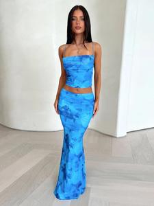 Two-piece Set Women's Floral Print  Crop Tube Top & Maxi Skirt, Casual Fashion Cozy Outfits  for Daily Outdoor Wear, Ladies Clothes for Summer