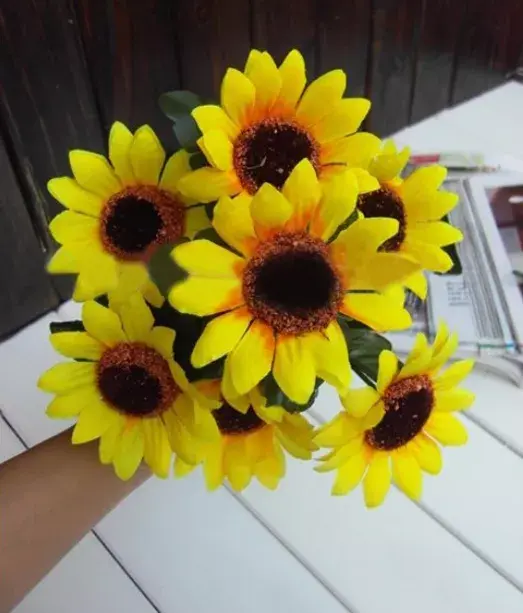 1 Bouquet 7 Heads Artificial 7CM Sunflowers Flower Floral Posy Home Garden Decor 2