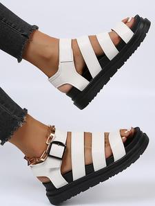 Summer Outfits 2024 Women's Fashionable Plain Color Platform Sandals, Casual Summer Beach Vacation Outdoor Sandals, Buckle Design Sandals for Daily Used