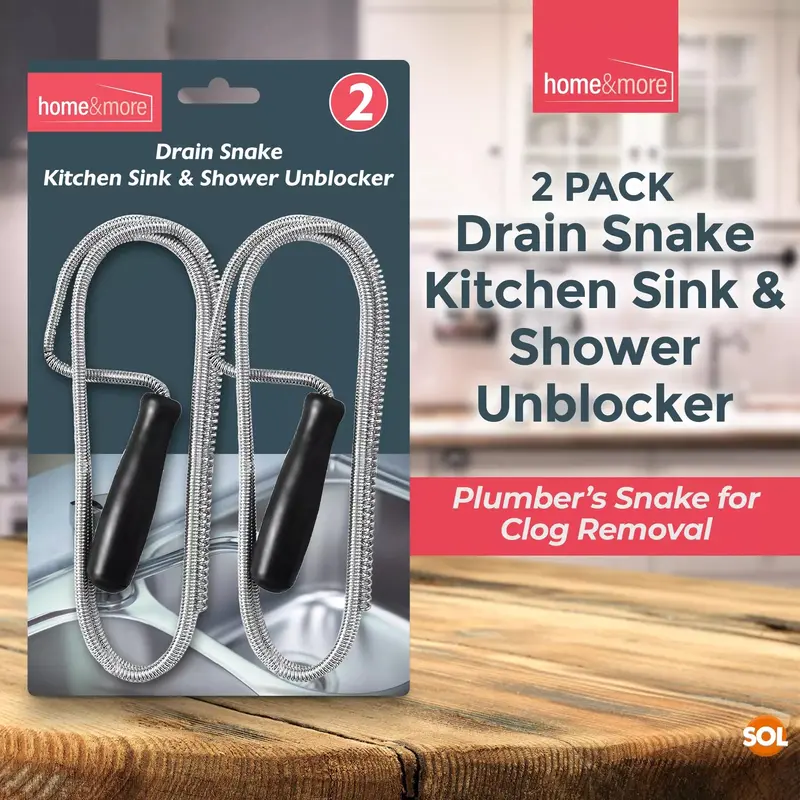 2pk Flexible Drain Unblocking Rods 1M Long Sink Unblocker Cleaner Snake Tool 6