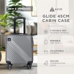 AVIO Glide Hardcase Cabin Trolley Moving Suitcase 45x36x20cm - Double-Wheel Luggage Bag w/ Combi Lock 3 Internal Pockets Telescopic Handle w/ 3 Heights Durable ABS Hard Shell RyanAir EasyJet British Airways No Baggage Fees Unbreakable TSA lock it luggage