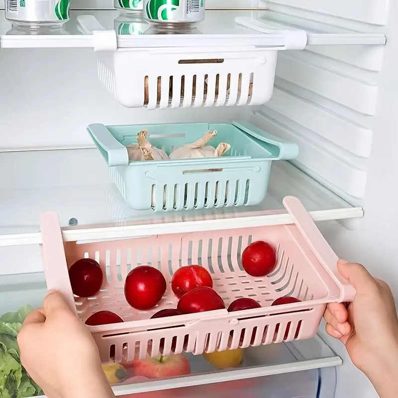 Adjustable And Expandable Refrigerator Organizing Drawer Baskets, Fridge Storage Boxes, Multifunctional Kitchen Storage Baskets, Kitchen Vegetable Washing Baskets. 2