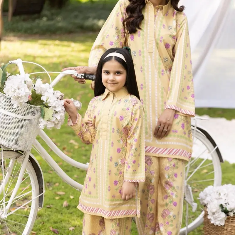 Olivia kids  Mustard Mother Daughter Printed Co-Ord Set - Two Pieces Readymade Suits