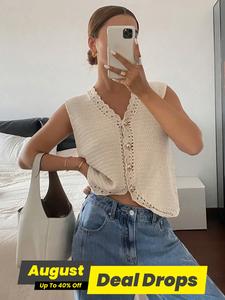 Women's Plain Sweater Vest, Casual Basic Minimalist Sleeveless Knit Top for Summer, Fashion Fitted Women's Knitwear for Daily Wear, Womenswear, Shrug Vest, Vneck Crop Top, Casual Comfy Vest, Solid Color Sleeveless