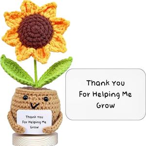 Crochet potted Sunflower Plant, 1 count creative knitted potted plant, mini cute emotional positive meaty positive living potato doll decoration, Crochet Gifts