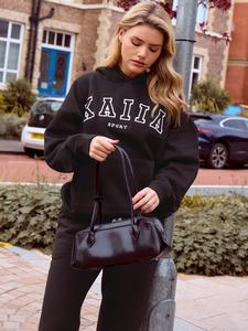 Kaiia Sport Logo Oversized Hoodie Black