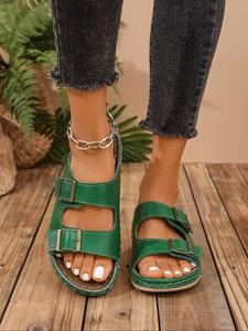Women's Fashionable Plain Color Chain Decor Sandals, Casual Comfortable Platform Sandals for Summer, Female All-match Round Toe Sandals for Daily Wear, Walking Shoes