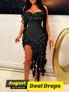 Women's Plain Asymmetrical Ruffle Bodycon Dress, Elegant Sleeveless Short Tube Dress for Party Club Dating Wear, Ladies Summer Clothes