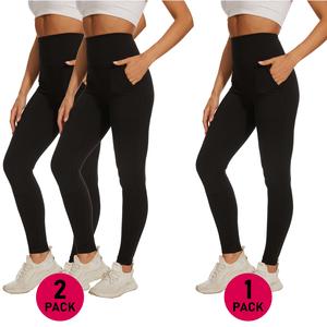 Ladies Multipurpose Leggings Soft Touch Side Outer Pockets High-Waisted Tummy Control Multi-Way Stretch Leggings Women Workout Gym Yoga Sports S-XL