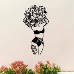 Flower & Woman Pattern Metal Wall Art, 1 Count Abstract Flower & Woman Hanging Decor, Wall Decor for Home Living Room Bedroom Bathroom, Hanging