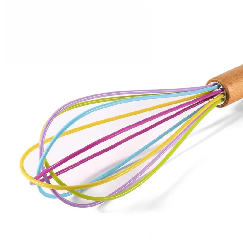 1pc silicone egg beater 10-inch wooden handle manual cake creamer and noodle mixer baking tool 1