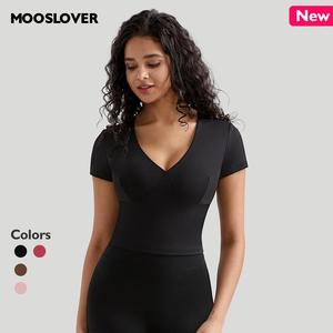 Mooslover UK V-Neck Short Crop Top Flattering Slim Fit Top Womenswear Comfort Basic