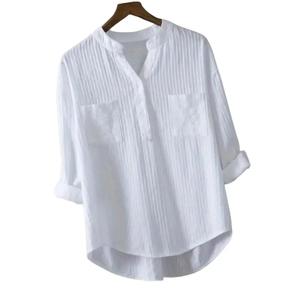 Women's Solid Color Button Front High-Low Hem Shirt, Casual Loose Long Sleeve Notched Collar Daily Wear, Women's Four Seasons Clothing, Shirt, Women's Fashion, Women's Shirt, Long Sleeve Top Womenswear Blouse White