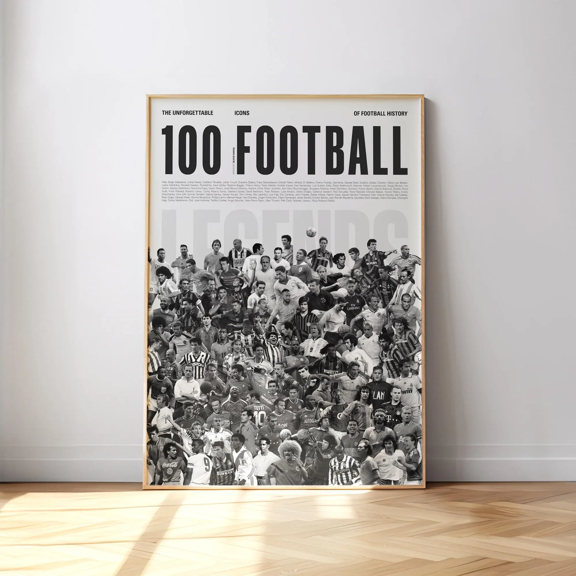 100 Football Legends (Gray), Soccer Poster, Football Poster, Mid-Century Modern, Football Wall Art, Soccer Wall Art, Gift for Him, Unframe