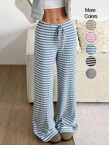 Women's Striped Print Tie Front Straight Leg Pants, Casual Lounge Pants, Casual Comfy Trousers for Spring & Fall, Women's Bottoms for Daily Wear