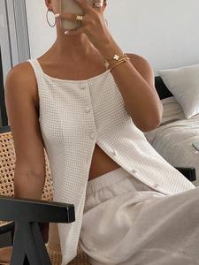 Women's Button Cami Top, Casual Summer Fitted Elegant Basic Classy Sleeveless Top for Spring & Fall, Women's Clothing for Daily Wear, Clothes for Women, Boho Sleeveless Top, Womenswear, Boho Chic Sleeveless Soft Top Women