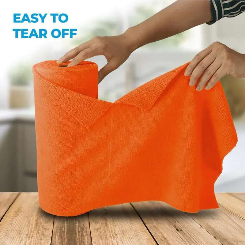 50 Mega Roll Pack of Microfibre Cloths - Lint Free - Easy Tear Off -Super Absorbent 180GSM - Soft and Reusable Washable Towels Wipe for Home, Car Cleaning, Kitchen - 1 Roll Only (Colour is Random) 3