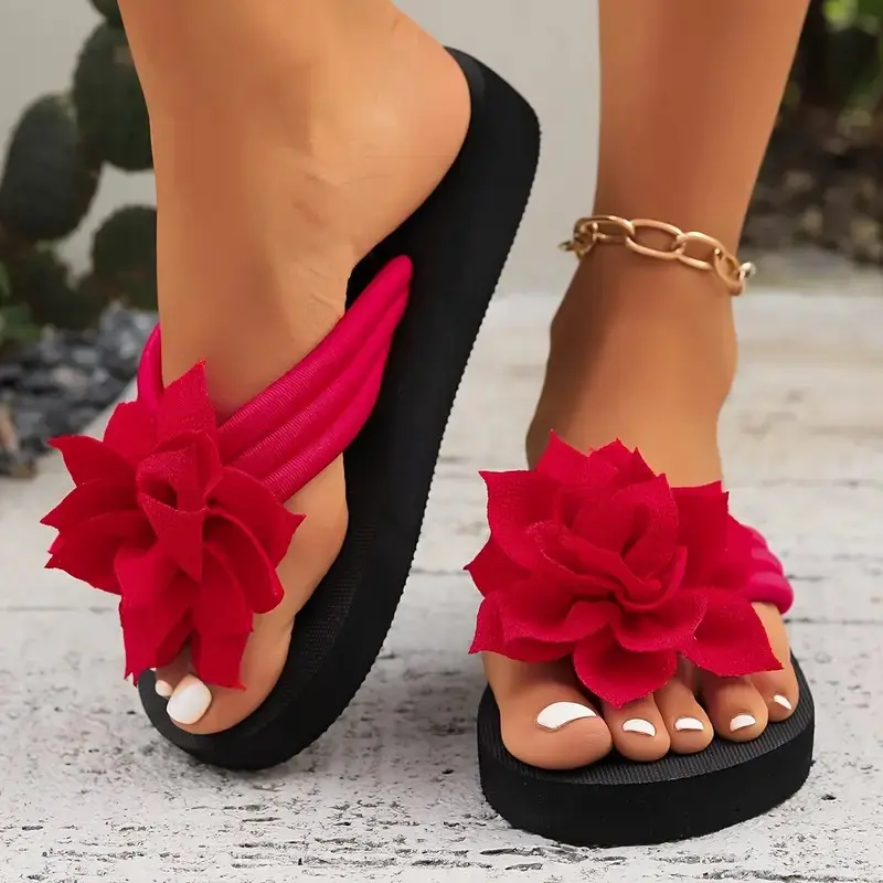 Flip Flops Women, 1PC Women's Floral Flip Flops – Stylish Vacation Slip-On Sandals with 3D Flower Embellishments, Lightweight and Breathable, Perfect for Beach Holidays, Poolside Relaxation, Summer Travel, Ideal Gift for Girlfriend, Wife or Friends Travel 7