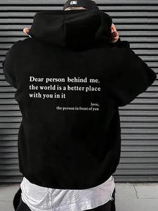 Men's Letter Print Hoodie, 1 Count Casual Loose Long Sleeve Hooded Sweatshirt for Fall & Winter, Men's Clothes for Daily  Outdoor Wear