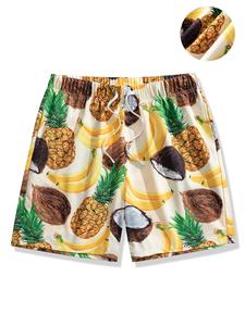 Men's All Over Pineapple Print Drawstring Waist Shorts, Casual Loose Pocket Straight Leg Shorts for Summer, Fashion Men's Bottoms for Beach Vacation