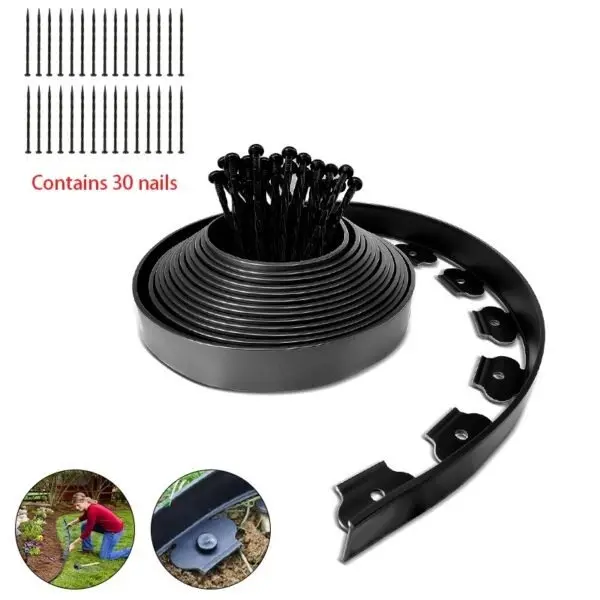 10 Metre Flexible Garden Border Grass Lawn Path Edging with Pegs – Black, Weather-Resistant, Customizable Landscaping 0