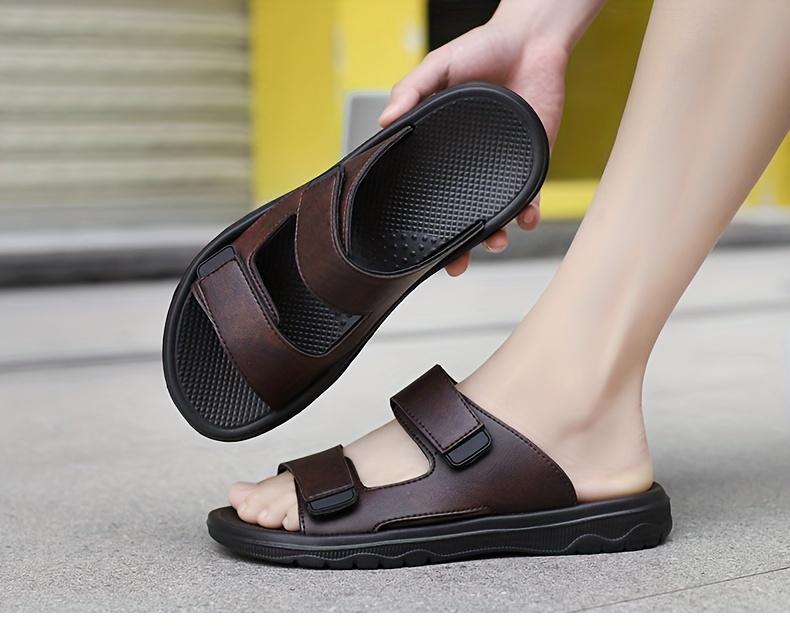 Product Introduction of Men's Vintage Breathable Sandals, Trendy Slip On Shoes For All Seasons, Solid Color Slippers For Outdoor Activity Beach Vacation 7