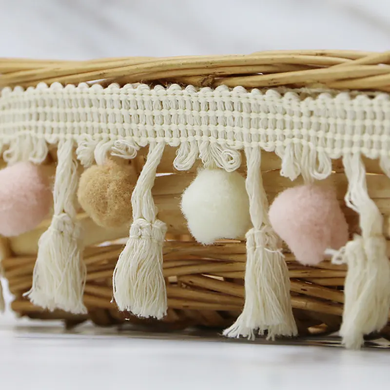 (1 Meter/pack)5cm Pom Trim Ball Fringe Ribbon Knitted Fabric Tasse Bohemian Style Clothing Sewing Material Versatile Pompon Lace