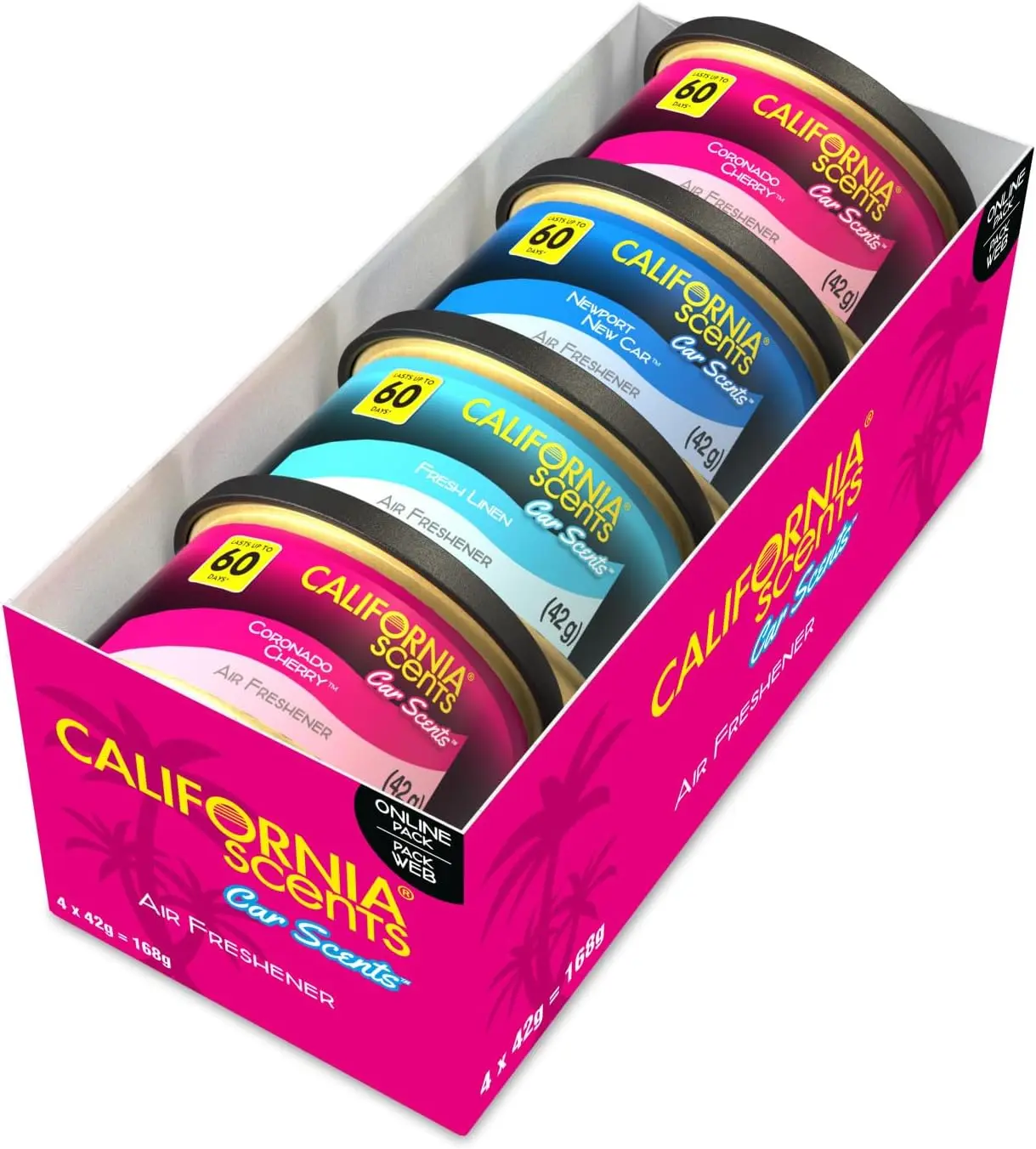 California Scents Car Air Fresheners Can Pack of 4 - Assorted Scents - Easter Gift - Strong Adjustable Long-Lasting Fragrance - Eliminates Odour - Laundry