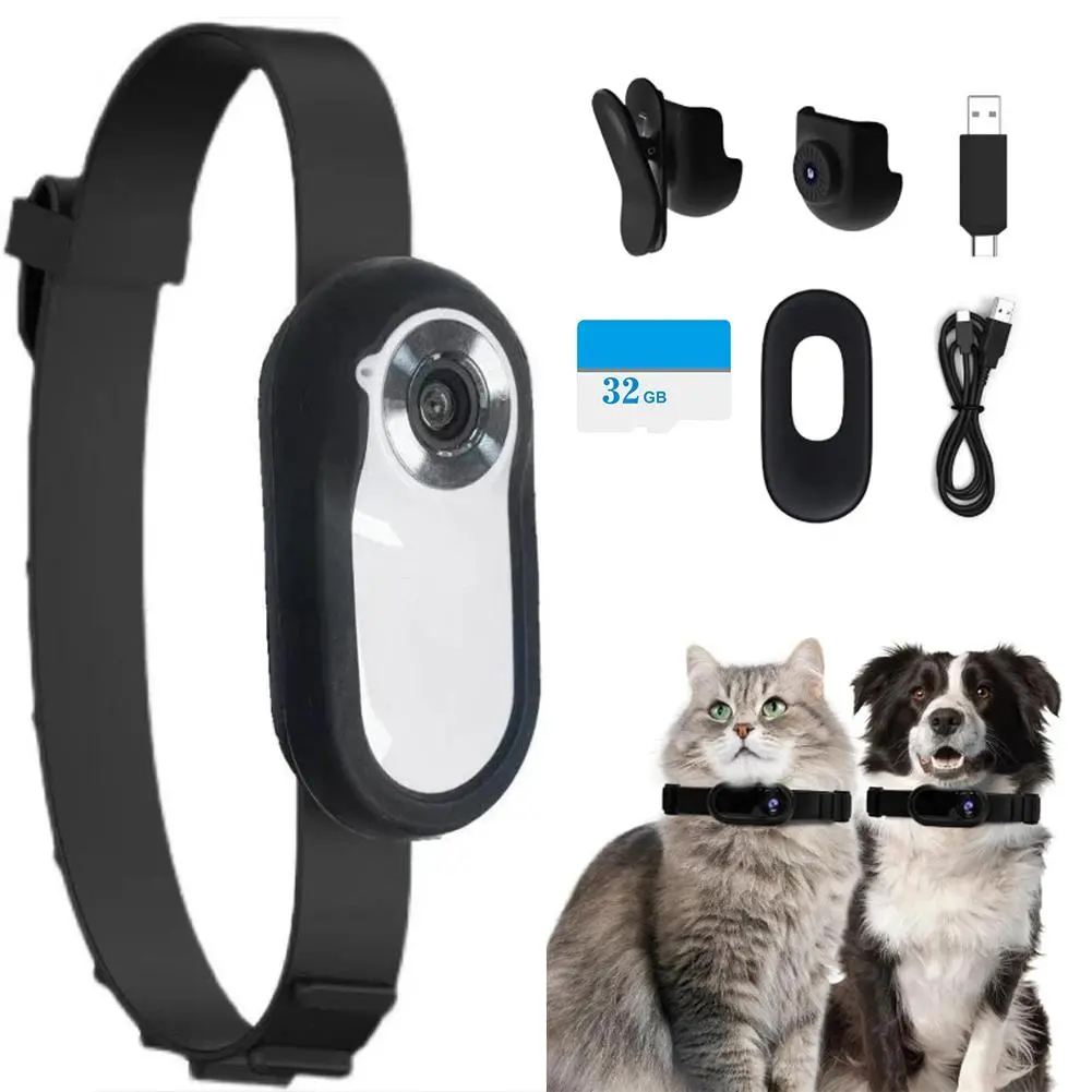 HD 1080P Wireless Collar Camera No WiFi Required Dog Cat Pet Collar Camera with Video Record Mini Body Camera for Indoor/Outdoor