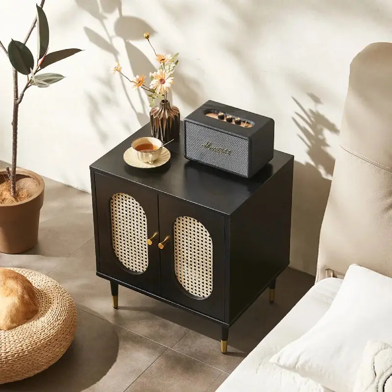 Lille 2 Door Rattan Bedside Cabinet - Black 7