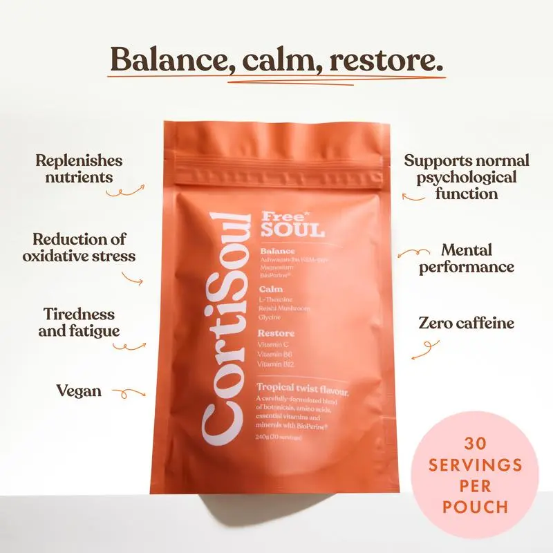 Free Soul - CortiSoul by Free Soul – Nutrient-Rich Superfoods, Adaptogens & Vitamins with KSM-66 Ashwagandha, Magnesium & Reishi Mushrooms | Gluten Free & Vegan | 30 Servings | Tropical Twist Flavour 3