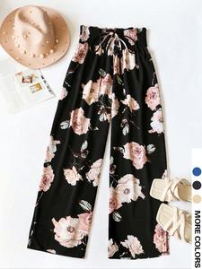 Women's Floral Print Tie Side Wide Leg Pants, Casual Comfy Trousers for Daily Wear, Ladies Bottoms for Summer