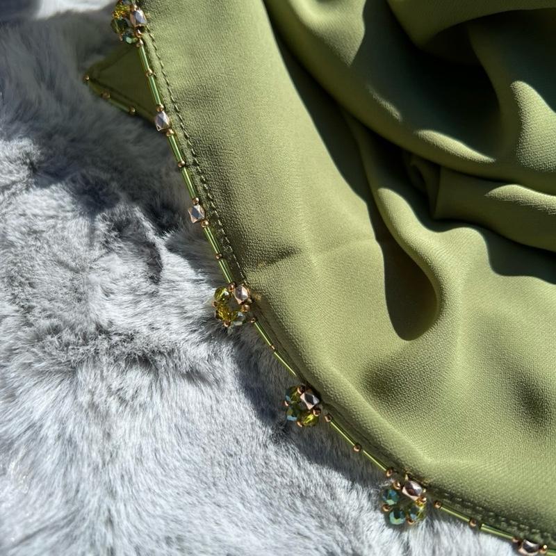 Olive colour crystal beaded hijab 5