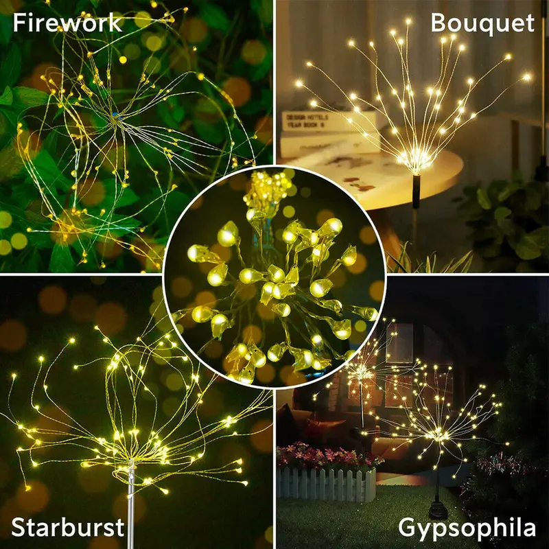 2PCS 120LED Solar Powered Firework Lamp Outdoor Stake Garden Decoration Lights 6