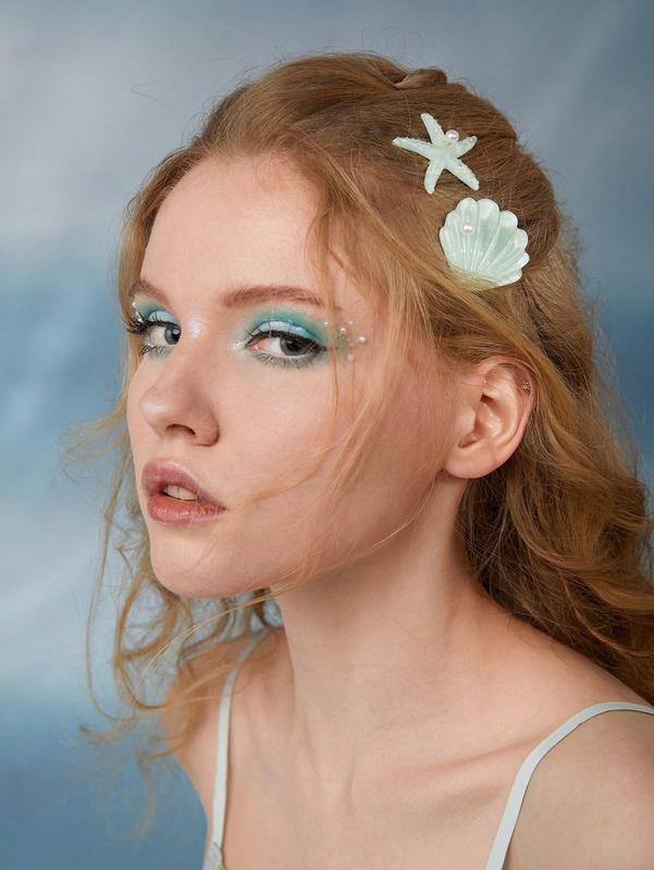 ROMWE Fairycore 2pcs Women Cute Mermaid Starfish & Shell Design Hair Clip Boho 5