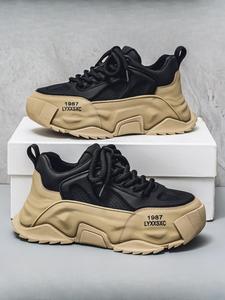 Men's Sporty Lace Up Low Top Chunky Sneakers, Casual Comfortable Breathable Skate Shoes, Trendy All-match Non-slip Sneakers for Daily Wear, Closed