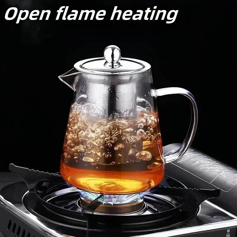 High Temperature Resistant Glass Teapot with Tea Filter, RV Home Use Glass Cooling Water Kettle for Brewing Tea, Juice and Beverage Pot 0