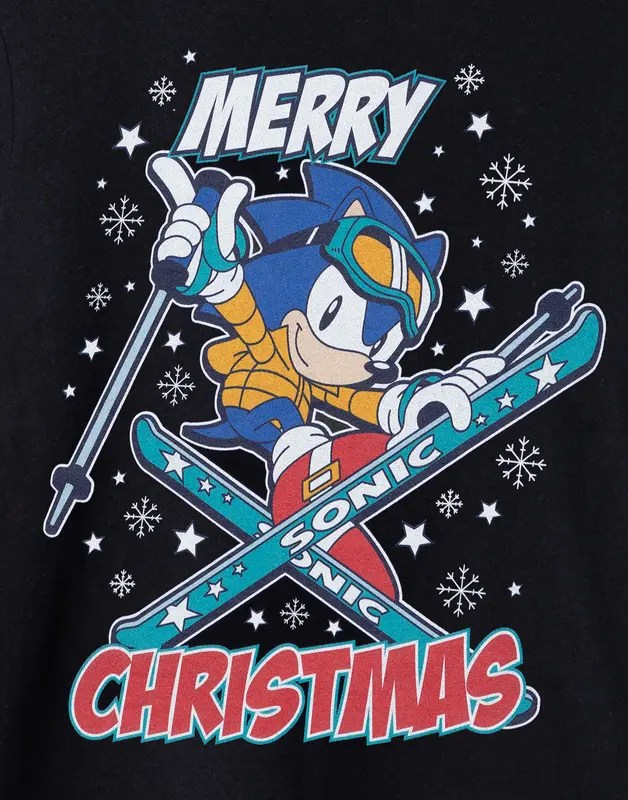Vanilla Underground x Sonic the Hedgehog Boys Black Merry Christmas Short Sleeved T-Shirt 1