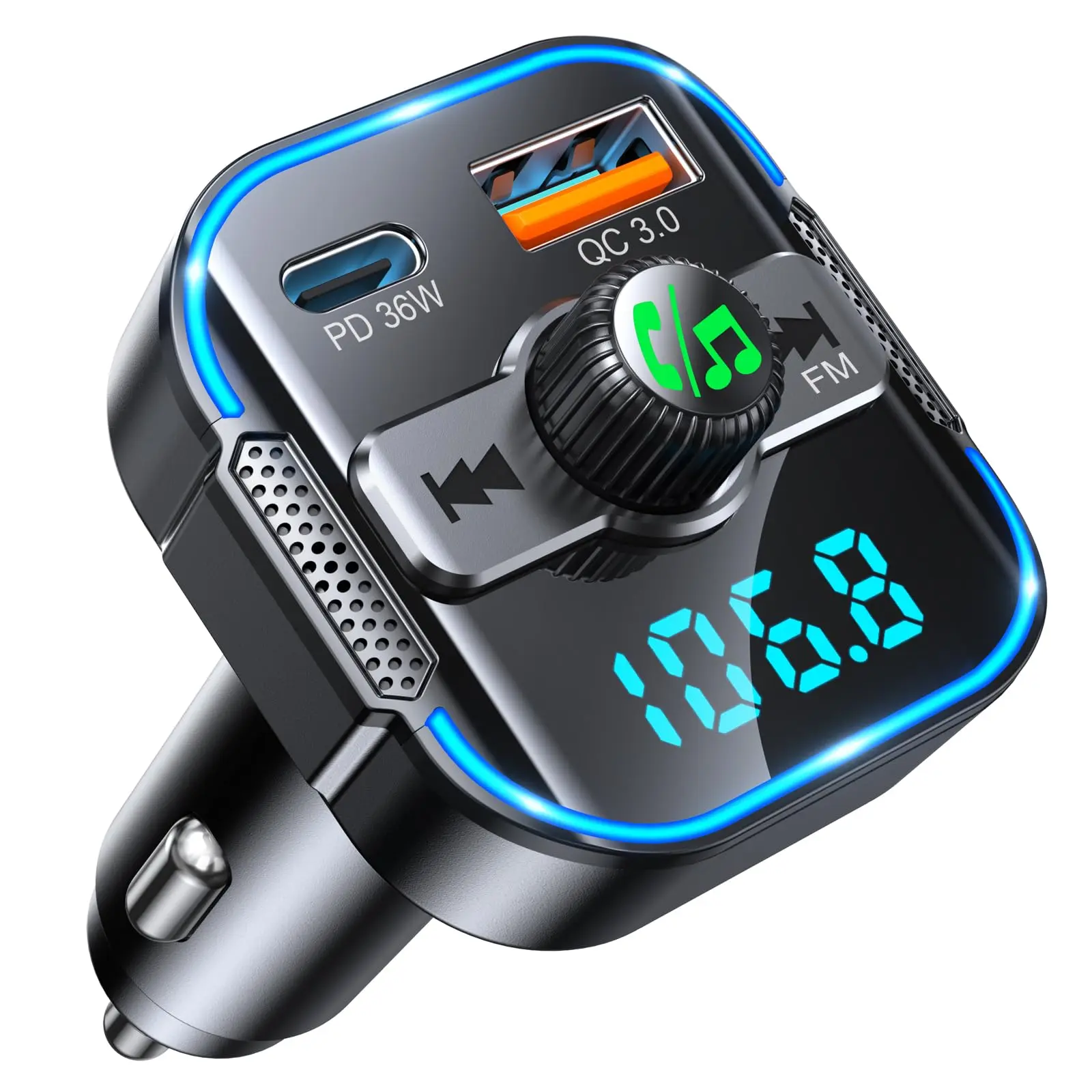 Glangeh 2025 Newest Bluetooth 5.3 Car Adapter【PD 36W+QC3.0 18W】, 2-in-1 Bluetooth FM Transmitter 【Dual Stronger Mics】& Fast Car Charger, Wireless Car Radio Adapter Hands-Free Car Kit, Siri Assistant