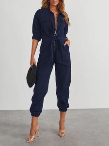 Women's Solid Zip Up Jumpsuit, Casual Comfy Jumpsuit for Daily Wear, Ladies Clothes for All Seasons