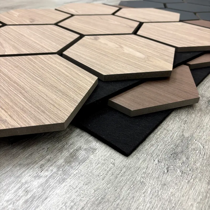 ALUXO Set of 4 Acoustic 3D HEXAGON MDF Wood Oak Walnut Wall Panel 700x600mm 4 Colour Box 4