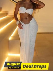 Women's Solid Twist Backless Sleeveless Crop Tube Top & Knot Front Bodycon Skirt Two-piece Set, Minimalist Fashion Casual Two Piece Outfits for Daily Outdoor Wear, Ladies Clothes for Summer, Two Piece Set Women, Outfit Sets Women