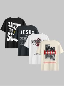 Men's Letter Print Round Neck Tee, Loose Casual Short Sleeve Crew Neck T-shirt for Summer, Fashion Men's Top for Daily Wear