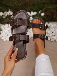 Women's Fashionable Plain Color Sandals, Casual Versatile Flat Sandals for Summer, Lightweight Breathable Comfortable Shoes for Daily Wear, Footwear