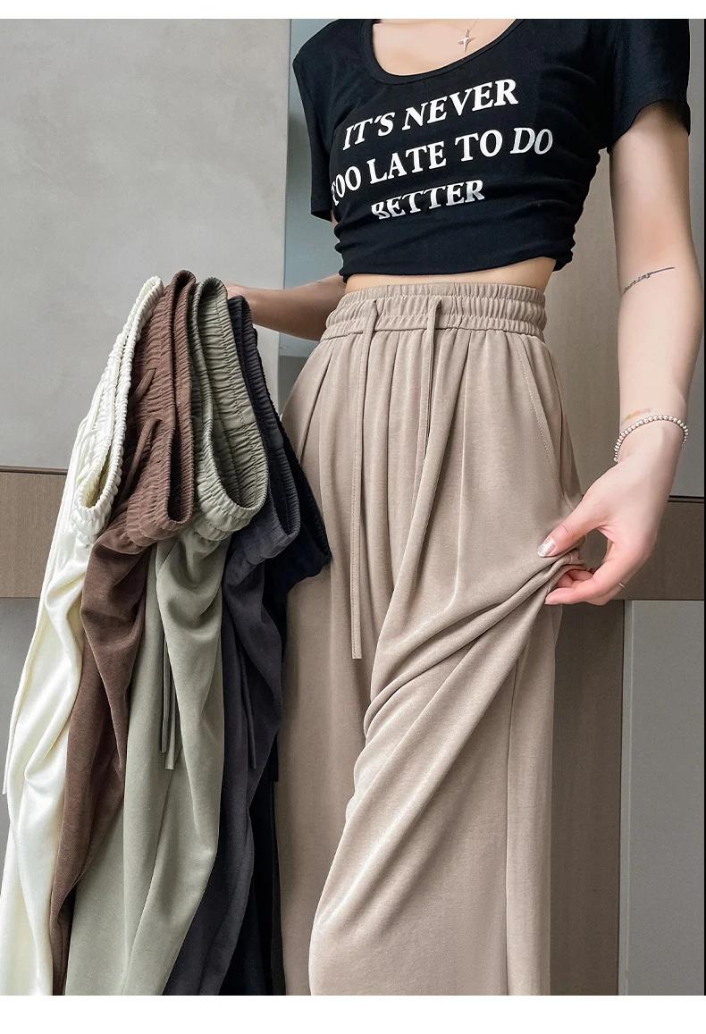Product Introduction of 2025 New Summer Women's Casual Pants High Waist Solid Minimalism Loose Floor Length Wide Leg Trousers Female 54